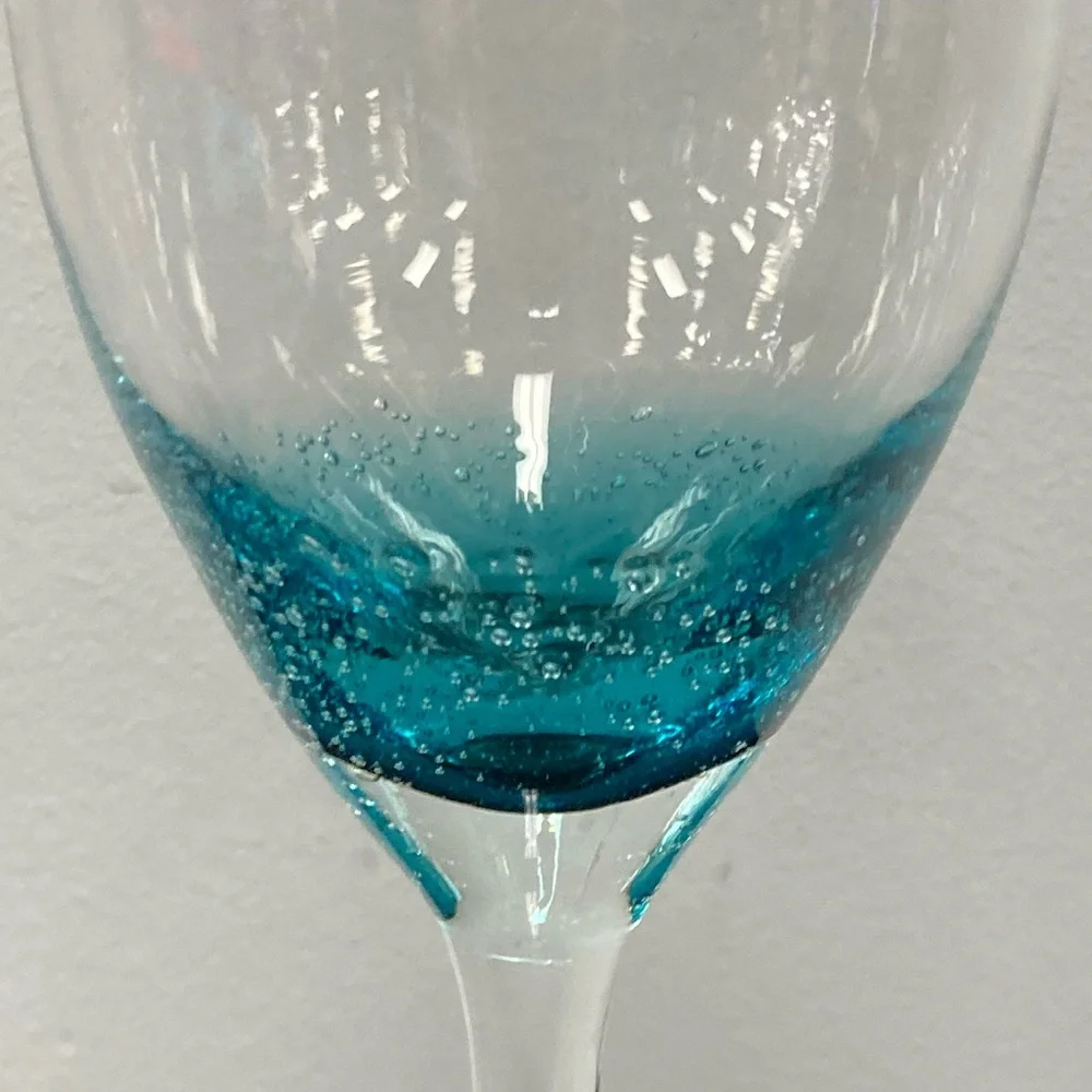 Aqua and Clear Bubble Pedestal Goblet Ombre Wine Glass